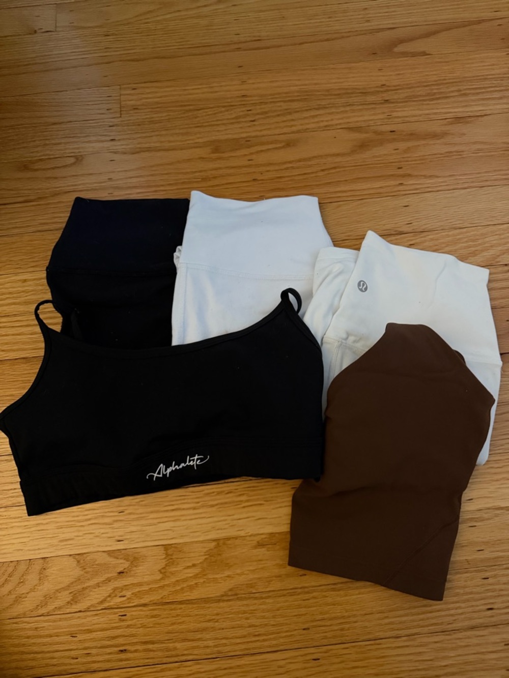 ALO Yoga Black, White & Brown Leggings and Sports Bras Set
